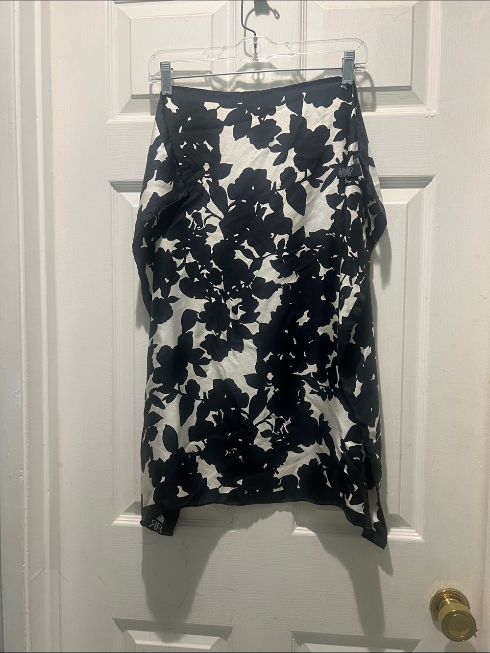 Banana Republic Black and White Silk Floral Scarf